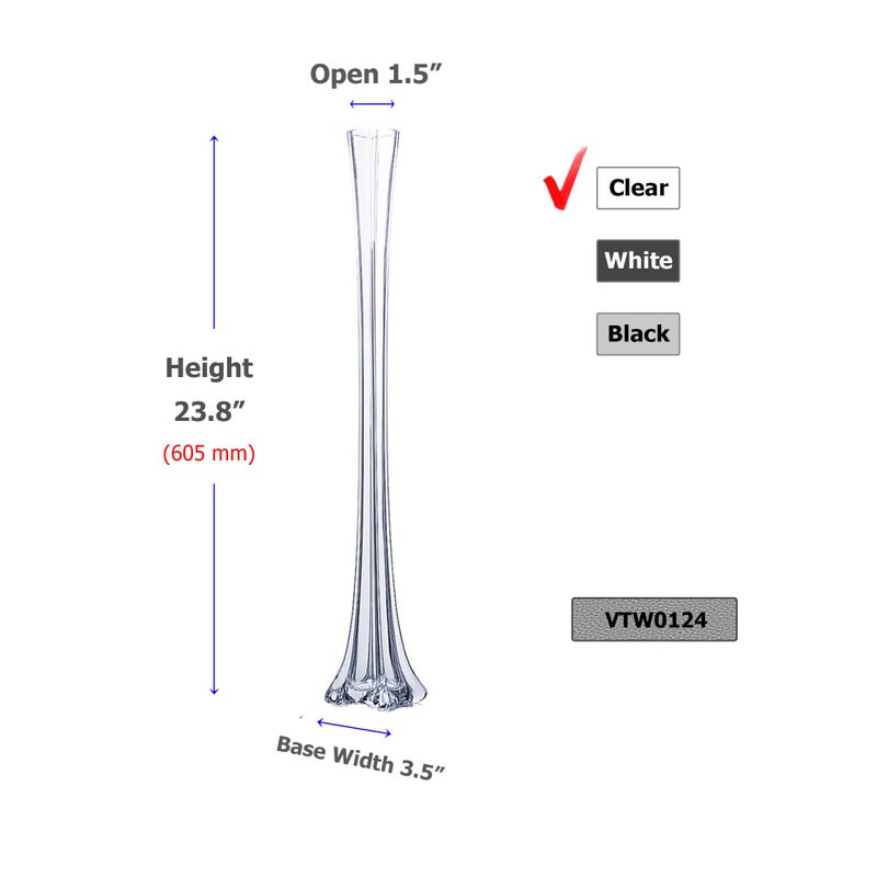 WGVI WGV Eiffel Tower Vase, Open 1.5", Height 24", (Multiple Sizes Choices) Clear Glass Floral Container with Sturdy Base, Flower Centerpiece for Wedding Event Home Decor, Arts Crafts, 1 Piece - Image 2